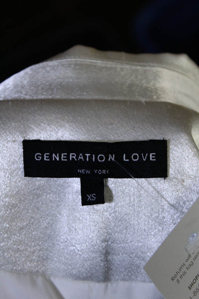 Generation Love Womens Ruched Sleeve Peak Lapel Satin Blazer Jacket White XS