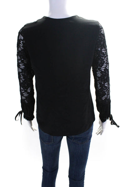 Alexis Womens Silk Lace V-Neck Long Sleeve Pullover Blouse Top Black Size XS