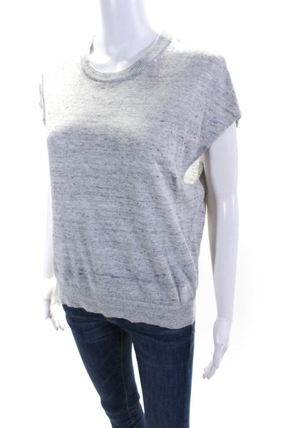 Michael Kors Collection Womens Linen Knit Round Neck Sleeveless Top Gray Size L