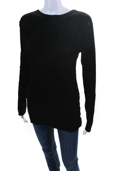 Yigal Azrouel Womens Knit Zipper Detail Round Neck Long Sleeve Top Black Size M