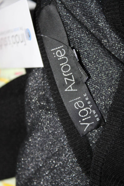 Yigal Azrouel Womens Knit Zipper Detail Round Neck Long Sleeve Top Black Size M
