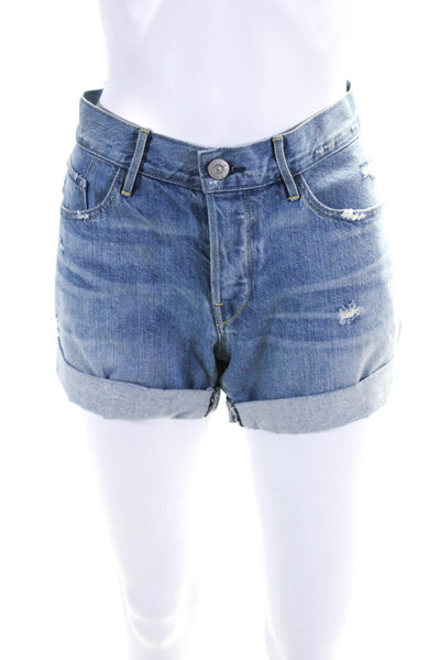 3x1 Womens Cotton Light Wash Distress Button Denim Cuffed Hem Shorts Blue Size 2
