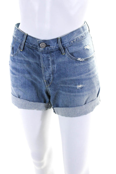 3x1 Womens Cotton Light Wash Distress Button Denim Cuffed Hem Shorts Blue Size 2