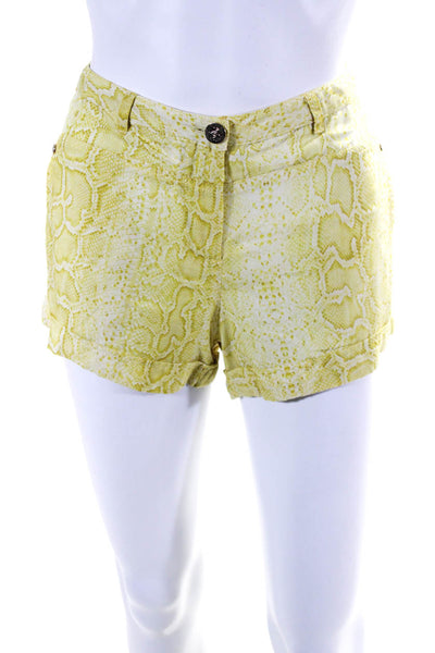 Roberto Cavalli Womens Animal Print Darted Buttoned Zipped Shorts Yellow Size XS