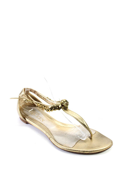 Alexander McQueen Womens Leather Chained Buckle Strapped Sandals Gold Size EUR40