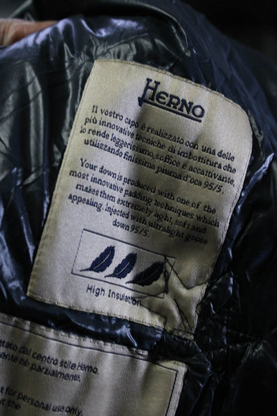 Herno Womens Star Print Lightweight High Neck Button Up Puffer Coat Blue Size XS