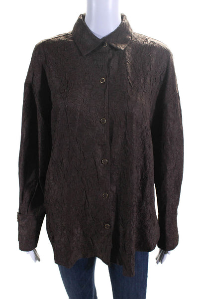 House of Harlow 1960 Womens Button Front Collared Shirt Brown Size Medium
