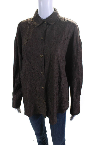 House of Harlow 1960 Womens Button Front Collared Shirt Brown Size Medium