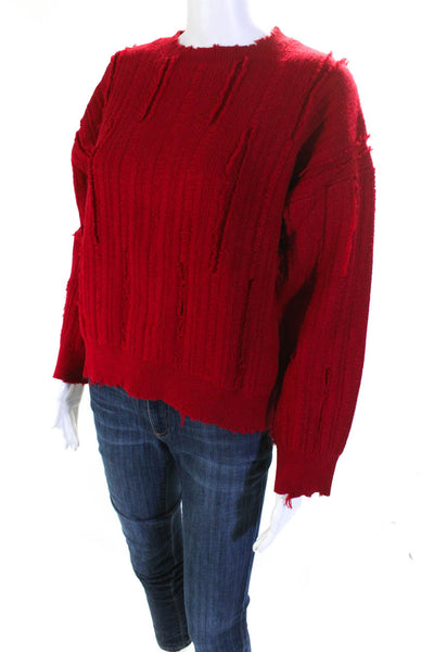 R+A Women's Distressed Crewneck Pullover Sweater Red Size XS