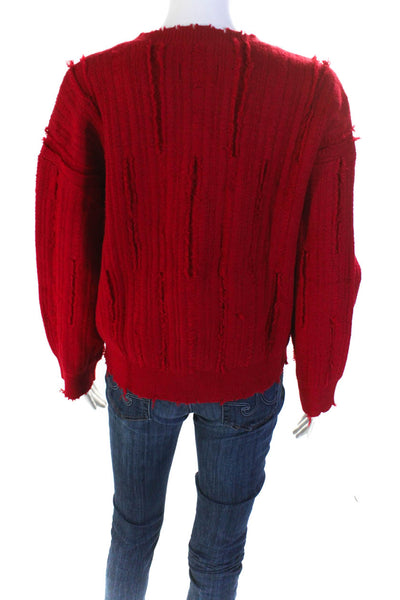 R+A Women's Distressed Crewneck Pullover Sweater Red Size XS