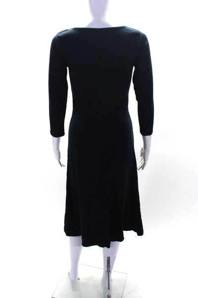 Stateside Womens Cotton Stretch Ruched V-Neck Long Sleeve Midi Dress Navy Size S