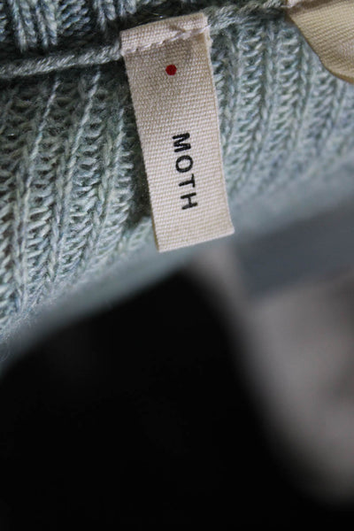 Moth Womens Cotton Blend Split Hem Round Neck Pullover Sweater Top Green Size XS