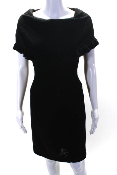 Tracy Reese Womens Black Wool Off Shoulder Short Sleeve Shift Dress Size 8