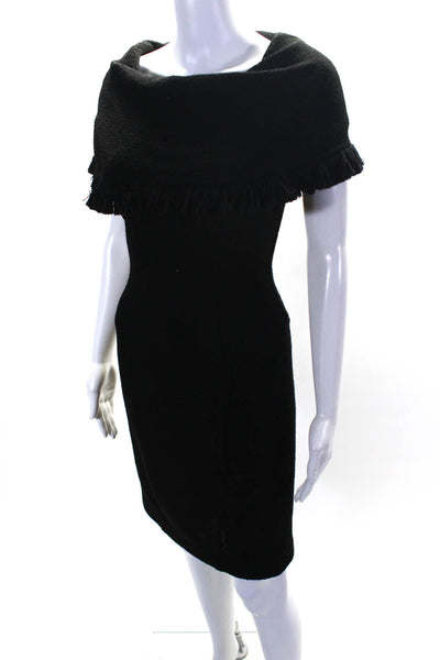 Tracy Reese Womens Black Wool Off Shoulder Short Sleeve Shift Dress Size 8
