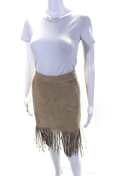 Cusp By Neiman Marcus Womens Brown Suede Leather Fringe Mini Skirt Size S