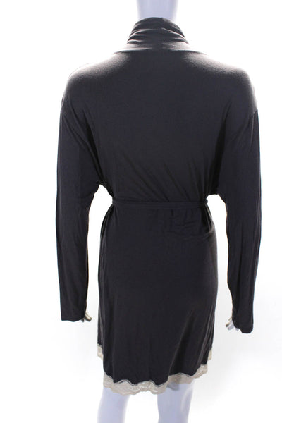 Eberjey Womens Brown Lace Trim Cowl Neck Tie Belted Sleepwear Robe Size M