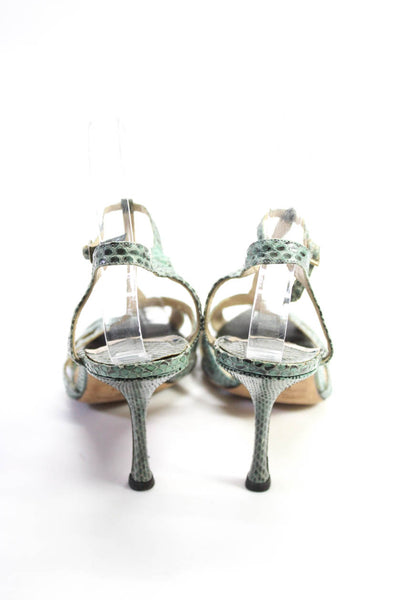Jimmy Choo Womens Snakeskin Print Slingbacks Sandal Heels Green Size 39 9