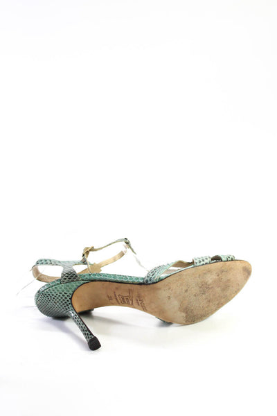 Jimmy Choo Womens Snakeskin Print Slingbacks Sandal Heels Green Size 39 9