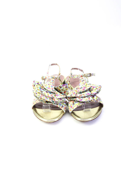Tabitha Simmons Womens Metallic Floral Print Ankle Strap Sandals Gold Size 6