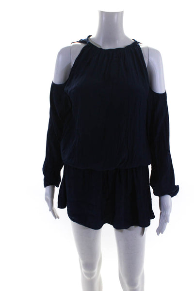 Ramy Brook Womens Cold Shoulder Smocked A Line Dress Navy Blue Size Small
