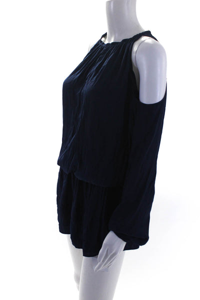 Ramy Brook Womens Cold Shoulder Smocked A Line Dress Navy Blue Size Small