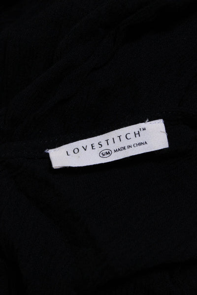 Love Stitch Womens Smocked High Waist V Neck A Line Maxi Dress Black Size Small