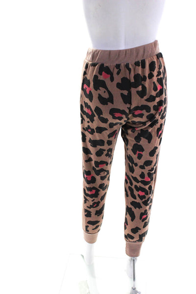 Wildfox Womens Animal Print Sweatpants Brown Pink Cotton Size Small