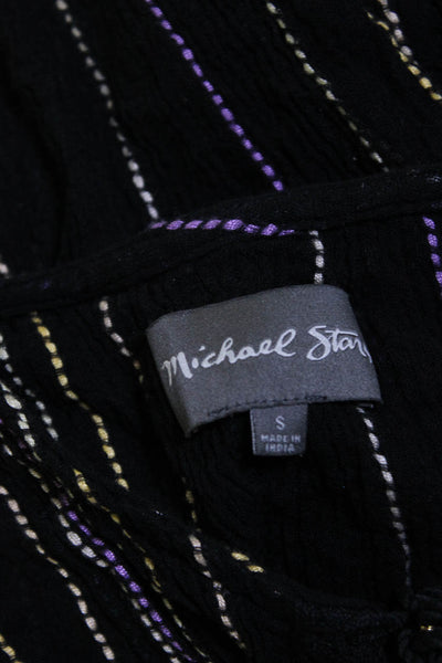 Michael Stars Womens Striped Tank Top Black Cotton Blend Size Small