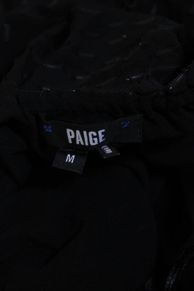 Paige Black Label Womens Silk Ruffled One Shoulder Blouse Black Size Medium