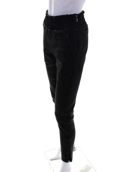Jason Wu Womens High Rise Elastic Waist Skinny Leather Pants Black Size 6