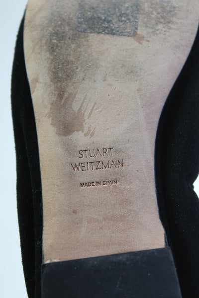 Stuart Weitzman Womens Rhinestone Fringe Ballet Flats Black Suede Size 6