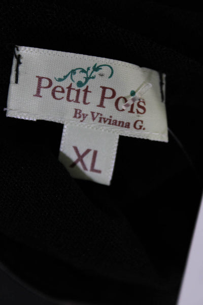 Petit Pois Womens Mesh Knit Long Sleeve Shoulder Padded Blouse Top Black Size XL