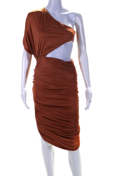 Shadow Lion Womens Ruched Cutout Bodice Asymmetrical Maxi Dress Orange Small