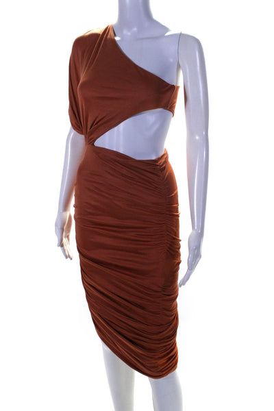 Shadow Lion Womens Ruched Cutout Bodice Asymmetrical Maxi Dress Orange Small
