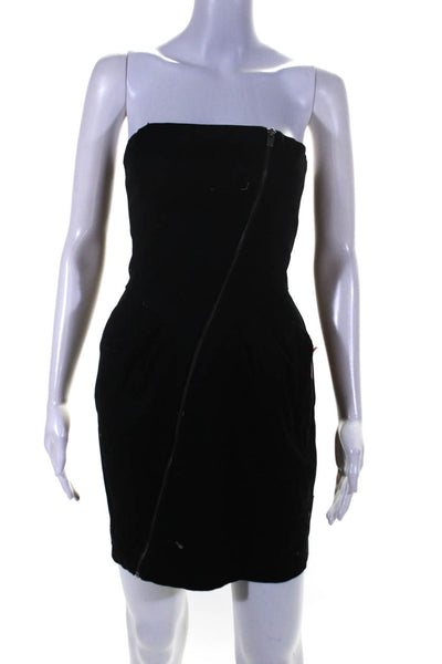 Shadow Lion Womens Front Zip Strapless Mini Sheath Dress Black Size 0