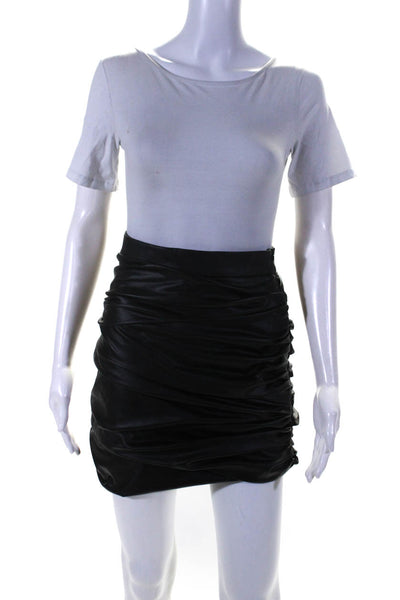 Shadow Lion Womens Ruched Faux Leather Mini Skirt Black Size 2