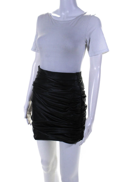 Shadow Lion Womens Ruched Faux Leather Mini Skirt Black Size 2