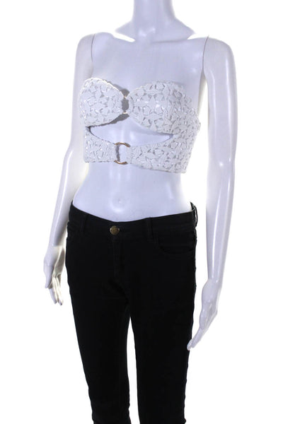 Ronny Kobo Womens Strapless Sweetheart Cutout Crop Top Blouse White Size XS