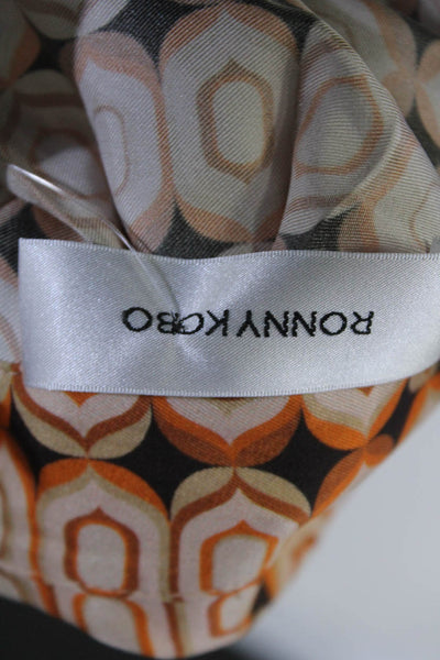 Ronny Kobo Womens Abstract Satin Collared Long Kimono Blouse Orange Brown Small