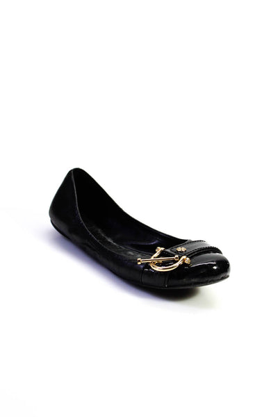 Tory Burch Womens Patent Leather Logo Emblem Flat Heel Flats Black Size 10.5US
