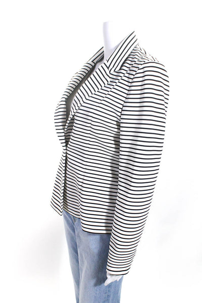 Calvin Klein Womens Woven Striped Notched Collar Blazer Jacket White Size 6