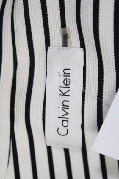 Calvin Klein Womens Woven Striped Notched Collar Blazer Jacket White Size 6