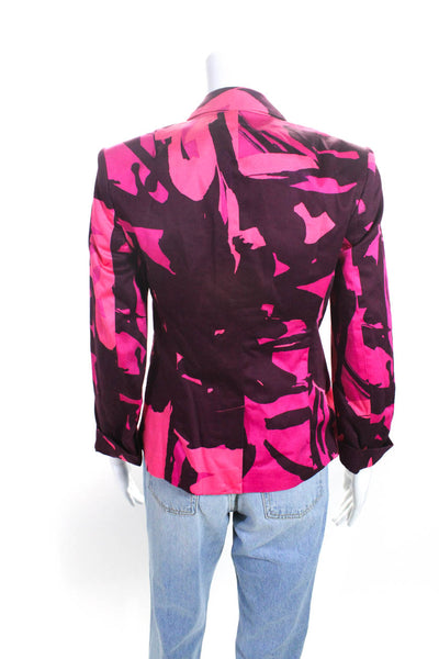 Calvin Klein Womens Cotton Printed Notched Collar Blazer Jacket Wine Size 4