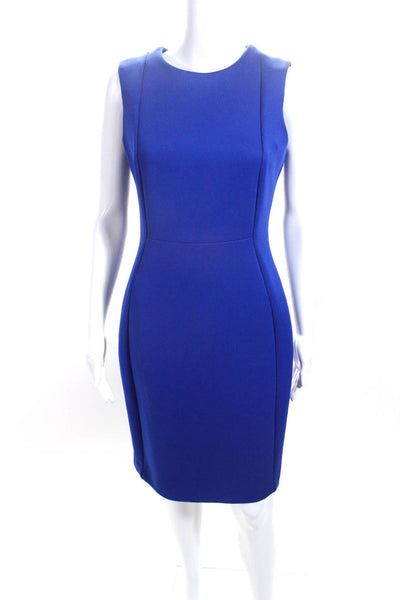 Calvin Klein Womens Knit Crew Neck Sleeveless Sheath Dress Cobalt Blue Size 4