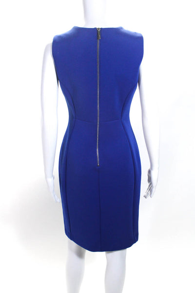 Calvin Klein Womens Knit Crew Neck Sleeveless Sheath Dress Cobalt Blue Size 4