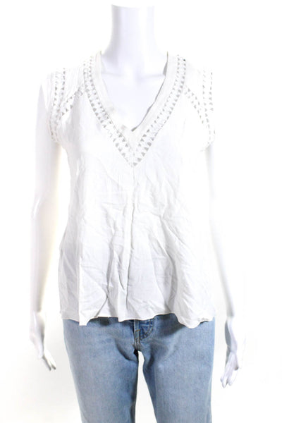 Rebecca Taylor Womens White Cut Out V-Neck Sleeveless Blouse Top Size 2