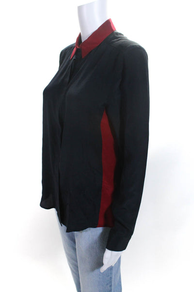 Sea New York Womens Silk Button Down Long Sleeves Blouse Navy Blue Red Size 0
