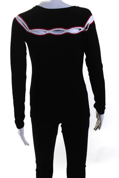 525 America Womens Crew Neck Cut Out Long Sleeves Sweater Black Red Size Small