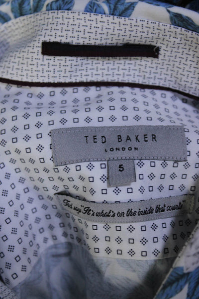 Ted Baker Mens Floral Print Button Down Shirt Blue White Cotton Size 5