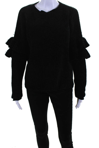 Mossimo Womens Ruffled Long Sleeves Crew Neck Sweater Black Size Small